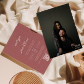 Invitation Rose moderne Dusty Photo Monogramme Code QR Mariag