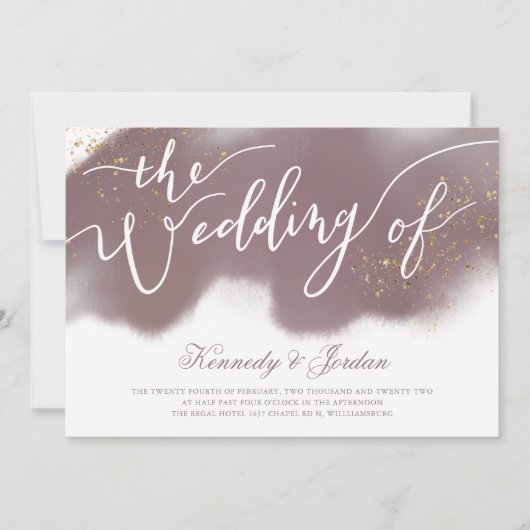 Invitation Rose moderne Dusty Pink and Gold Script Mariage (Devant)