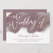 Invitation Rose moderne Dusty Pink and Gold Script Mariage (Devant / Derrière)