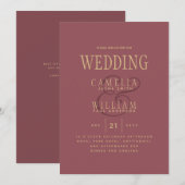 Invitation Rose moderne Dusty Pink Gold Mariage (Devant / Derrière)