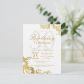 Invitation Rose moderne élégant Floral Gold Birthday (Debout devant)