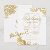 Invitation Rose moderne élégant Floral Gold Birthday (Devant / Derrière)
