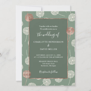 Invitation Rose moderne élégant or Dandelion Mariage vert