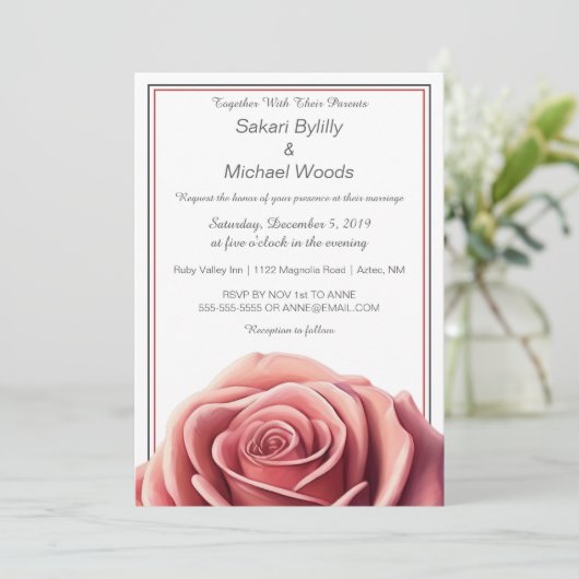 Invitation Rose moderne en blanc (Debout devant)