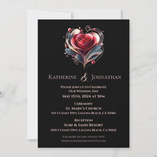 Invitation Rose moderne en forme de coeur (Devant)