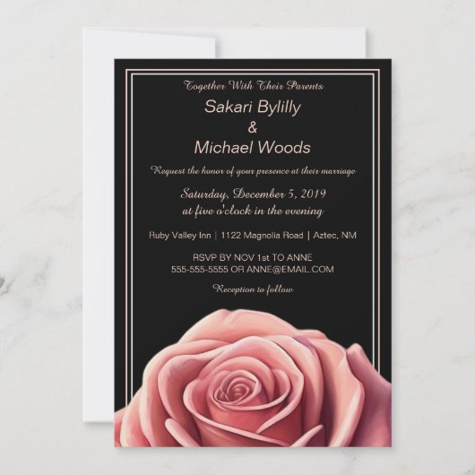 Invitation Rose moderne en noir (Devant)