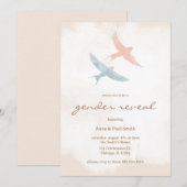 Invitation Rose moderne et bleu oiseaux simples sexe révéler (Devant / Derrière)