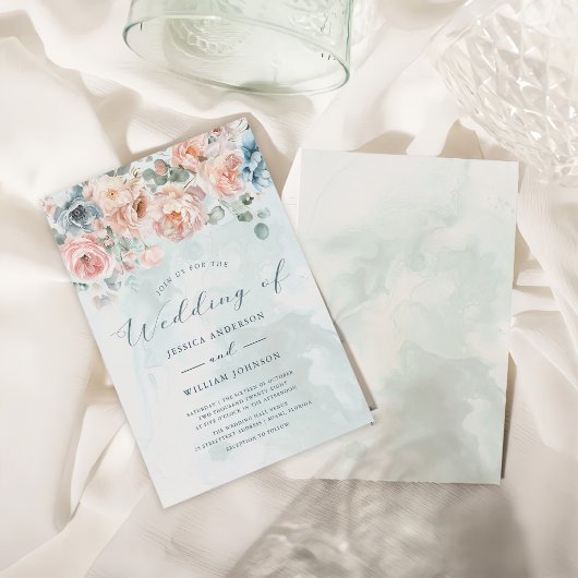 Invitation Rose moderne et tendance Mariage bleu