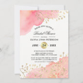 Invitation Rose moderne | Fête des mariées d'aquarelle de pêc (Devant)