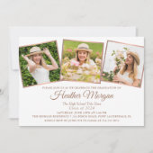 Invitation Rose moderne Gold Black 3 Photo Graduation Party (Devant)