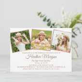 Invitation Rose moderne Gold Black 3 Photo Graduation Party (Debout devant)