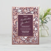 Invitation Rose moderne Gold Bourgogne Floral Mariage Botaniq (Debout devant)