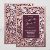 Invitation Rose moderne Gold Bourgogne Floral Mariage Botaniq (Devant / Derrière)