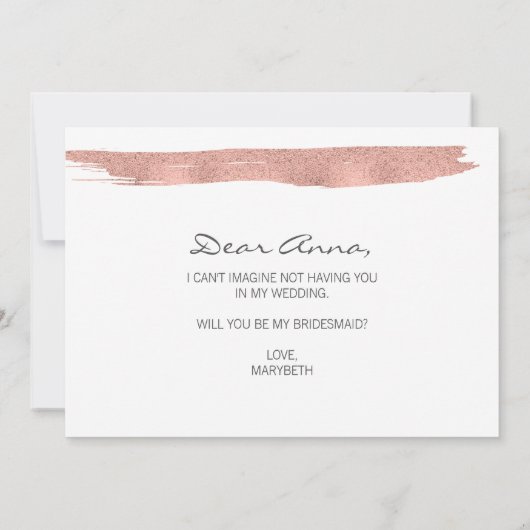 Invitation Rose moderne Gold Brusch Be My Bridesmaid Card (Dos)