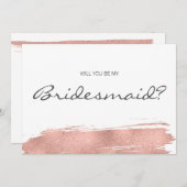 Invitation Rose moderne Gold Brusch Be My Bridesmaid Card (Devant / Derrière)