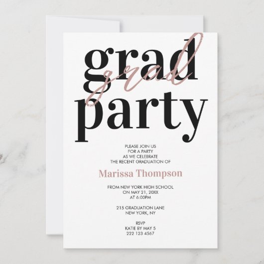 Invitation Rose moderne Gold Calligraphy Graduation Party (Devant)