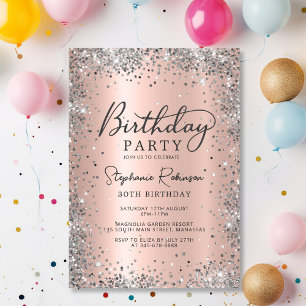 Invitation Rose moderne Gold et Parties scintillant d'argent