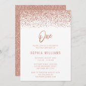 Invitation Rose moderne Gold Faux Parties scintillant 1er ann (Devant / Derrière)