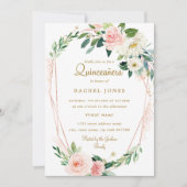 Invitation Rose moderne Gold Floral Wreath Quinceanera (Devant)