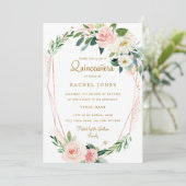 Invitation Rose moderne Gold Floral Wreath Quinceanera (Debout devant)