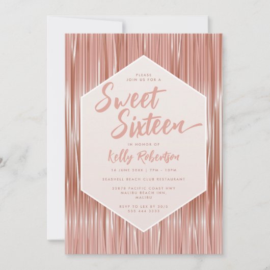 Invitation Rose moderne  Gold Girly Script Sweet sixteen (Devant)