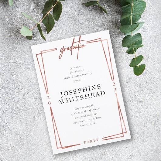 Invitation Rose moderne Gold Graduation Party