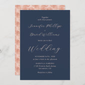 Invitation Rose moderne Gold Navy Blue Elegant Script Mariage (Devant / Derrière)