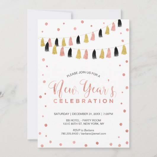 Invitation Rose moderne Gold New Years Eve Party (Devant)