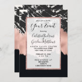 Invitation Rose moderne Gold Noir Marbre Blanc Brosse (Devant / Derrière)