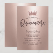 Invitation Rose moderne Gold Princesse Quinceanera 15 Anniver (Devant / Derrière)