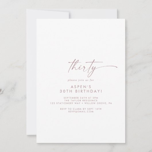 Invitation Rose moderne Gold Script 30e fête d'anniversaire (Devant)