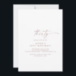 Invitation Rose moderne Gold Script 30e fête d'anniversaire<br><div class="desc">Cette invitation rose moderne en or 30e anniversaire est parfaite pour une fête d'anniversaire minimaliste. Le design simple de couleur rose rose rose rose présente une typographie industrielle unique avec un style boho moderne. Personnalisable dans n'importe quelle couleur. Gardez le design minimal et élégant, en l'état, ou personnalisez-le en ajoutant...</div>
