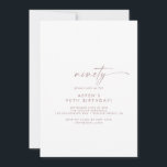 Invitation Rose moderne Gold Script 90e fête d'anniversaire<br><div class="desc">Cette invitation rose moderne en or 90ème anniversaire de fête est parfaite pour une fête d'anniversaire minimaliste. Le design simple de couleur rose rose rose rose présente une typographie industrielle unique avec un style boho moderne. Personnalisable dans n'importe quelle couleur. Gardez le design minimal et élégant, en l'état, ou personnalisez-le...</div>