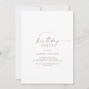Invitation Rose moderne Gold Script fête d'anniversaire