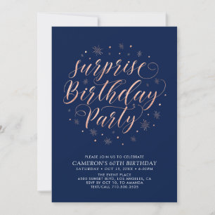Invitation Rose moderne Gold Surprise Photo Anniversaire