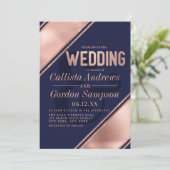 Invitation Rose moderne Gold White Striner Mariage (Debout devant)