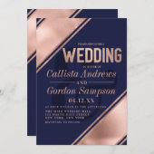 Invitation Rose moderne Gold White Striner Mariage (Devant / Derrière)