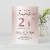 Invitation Rose moderne or adulte surprise 21e anniversaire (Debout devant)