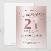 Invitation Rose moderne or adulte surprise 21e anniversaire (Devant / Derrière)