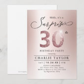 Invitation Rose moderne or adulte surprise 30e anniversaire (Devant / Derrière)
