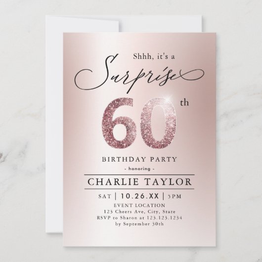 Invitation Rose moderne or adulte surprise 60e anniversaire (Devant)