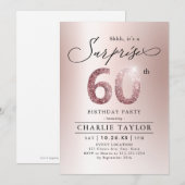 Invitation Rose moderne or adulte surprise 60e anniversaire (Devant / Derrière)