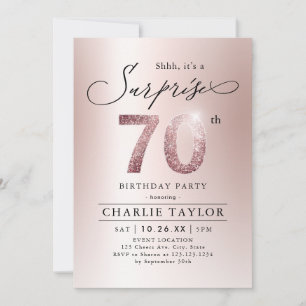Invitation Rose moderne or adulte surprise 70e anniversaire
