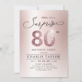 Invitation Rose moderne or adulte surprise 80e anniversaire (Devant)