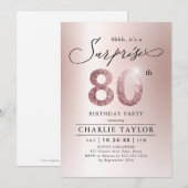 Invitation Rose moderne or adulte surprise 80e anniversaire (Devant / Derrière)