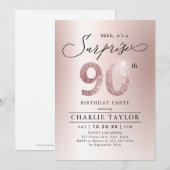 Invitation Rose moderne or adulte surprise 90e anniversaire (Devant / Derrière)