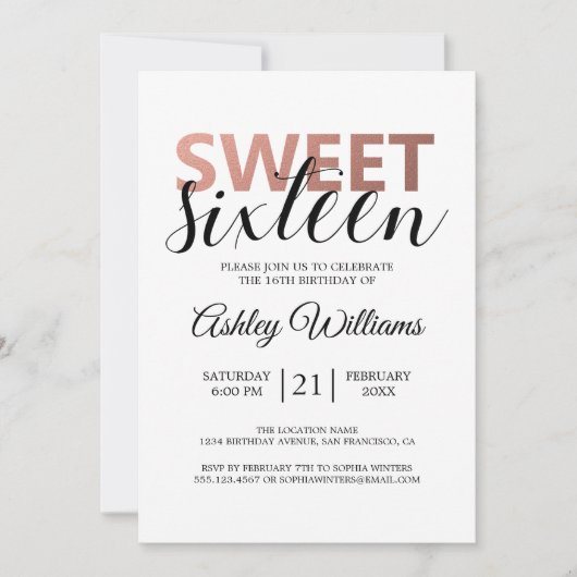 Invitation Rose moderne or élégant doux 16 (Devant)