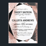 Invitation Rose moderne Or noir blanc Géométrique Sweet 16<br><div class="desc">Cette invitation à fêter un sweet sixteen moderne, luxueux et élégant est parfaite pour une jeune adolescente branchée et élégante. Il représente une feuille d'or rose imbriquée métallique, noir, gris charbon de bois, et blanc géométrique et peinture éclaboussée. Contemporain, chic et unique ! ***REMARQUE IMPORTANTE DE CONCEPTION : Pour toute...</div>