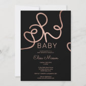 Invitation Rose moderne or noir calligraphie Oh baby shower (Devant)
