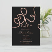 Invitation Rose moderne or noir calligraphie Oh baby shower (Debout devant)